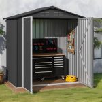 6X4Ft Heavy-Duty Metal Outdoor Storage Shed with Locking Doors & Air Vent – Weather-Resistant Tool Shed for Backyard, Patio