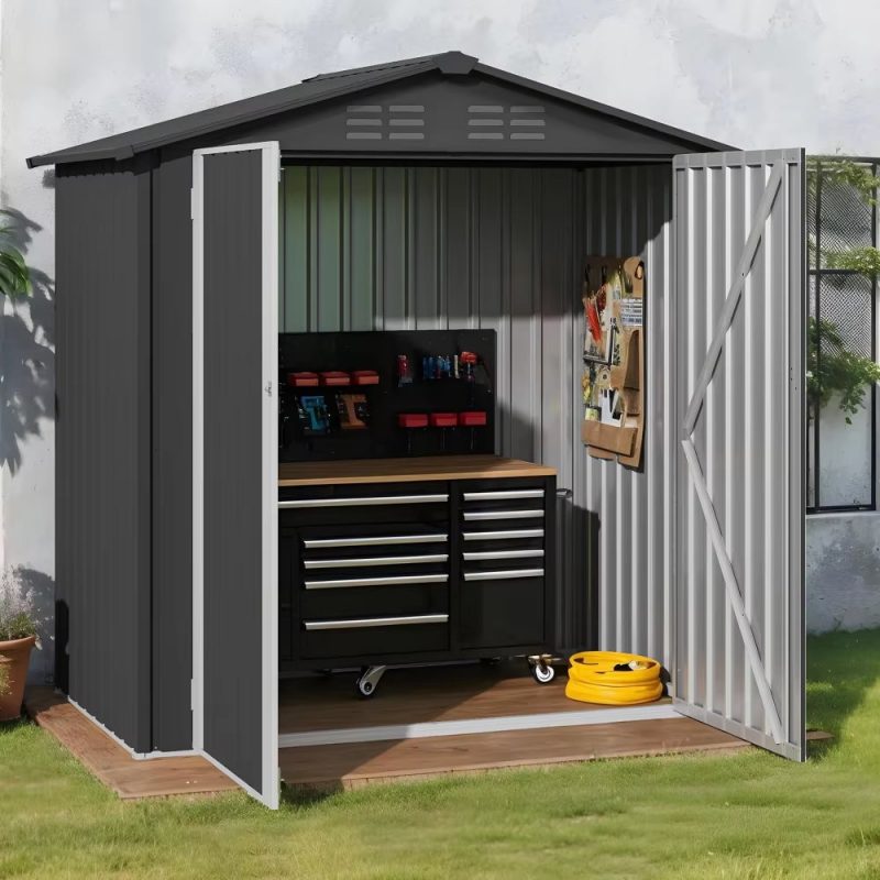 6X4Ft Heavy-Duty Metal Outdoor Storage Shed with Locking Doors & Air Vent – Weather-Resistant Tool Shed for Backyard, Patio