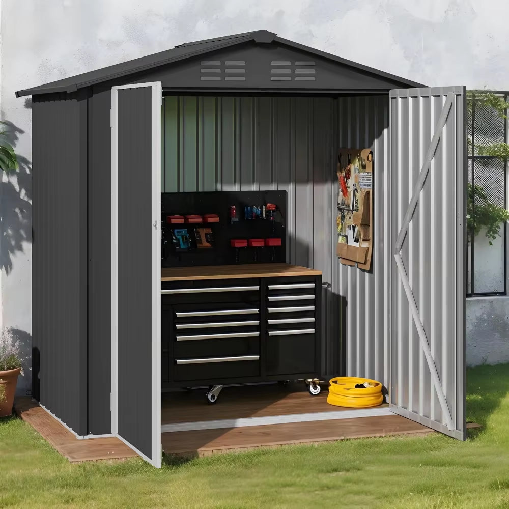 6X4Ft Heavy-Duty Metal Outdoor Storage Shed with Locking Doors & Air Vent – Weather-Resistant Tool Shed for Backyard, Patio
