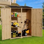 Outdoor Storage Cabinet with Waterproof Roof, Double Lockable Doors Garden Shed with 2 Removable Shelves, Wooden Storage Shed