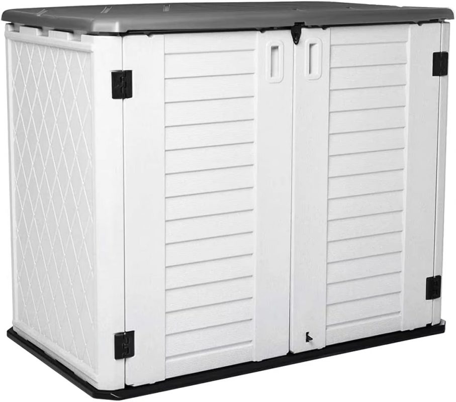 Outdoor Storage Shed Waterproof, Resin Vertical Storage Cabinet Double-Layered, Versatile to Store Patio Furniture, Garden Tools