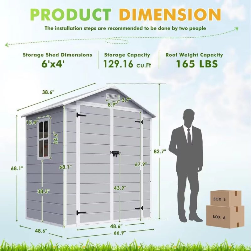 Garden Shed Storage House Garden Tool Sheds with Lockable Door for Patio Backyard Lawn Pool 6X4 FT Plastic Resin Shed with Floor