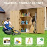 Outdoor Storage Cabinet with Waterproof Roof, Double Lockable Doors Garden Shed with 2 Removable Shelves, Wooden Storage Shed