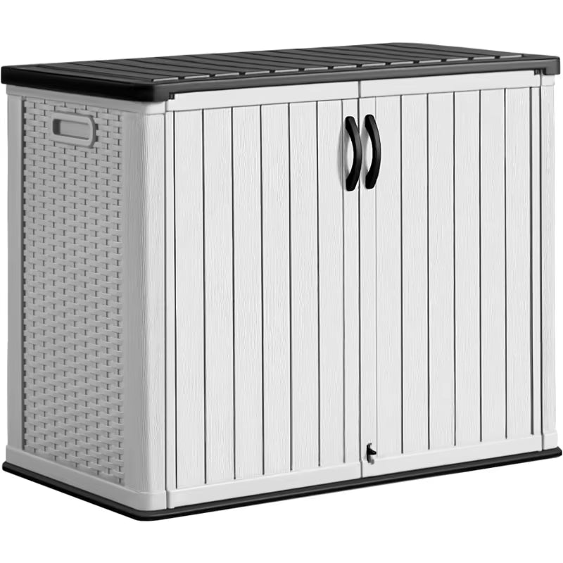 7787b0cbcc0b8e461bfcda16209366d9 Outdoor Horizontal Storage Sheds 27 Cu.Ft Resin Large Storaged Box Weather Resistance, without Shelf, Easy to Assemble