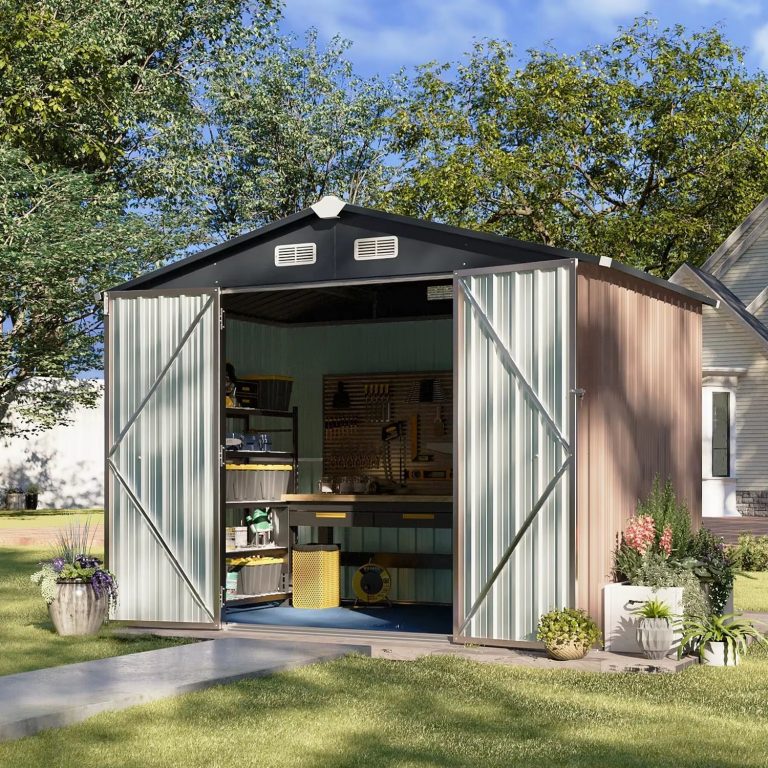 6X8 FT Shed Outdoor Storage Shed with Floor Metal Tool Shed with Door and Lock Outdoor Shed for Garden, Backyard, Poolside,Patio