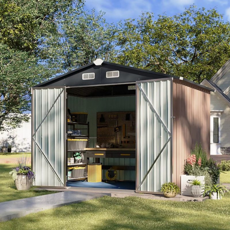 6X8 FT Shed Outdoor Storage Shed with Floor Metal Tool Shed with Door and Lock Outdoor Shed for Garden, Backyard, Poolside,Patio