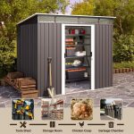 Modern 7.4X5.3Ft Storage Shed with Metal Frame and Sliding Door for Outdoor, Garden & Backyard