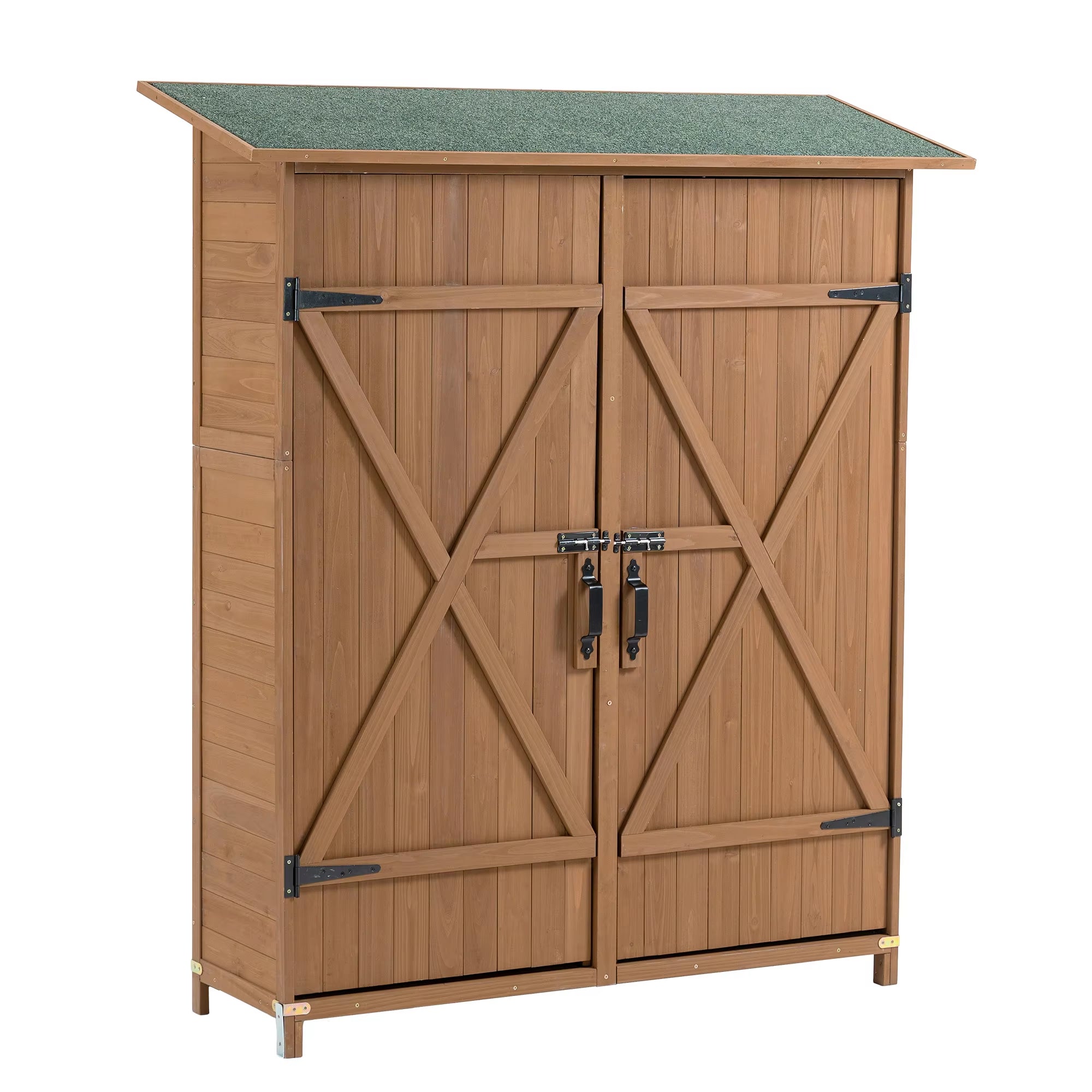 ae8c6cb2cd4554eee1efd02f9f38947e 56"L X 19.5"W X 64"H Outdoor Storage Shed with Lockable Door, Wooden Tool Storage Shed W/Detachable Shelves & Pitch Roof