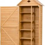 Outdoor Storage Shed for Garden Tools, Wooden Patio Shed with Gable Roof and Metal Latches