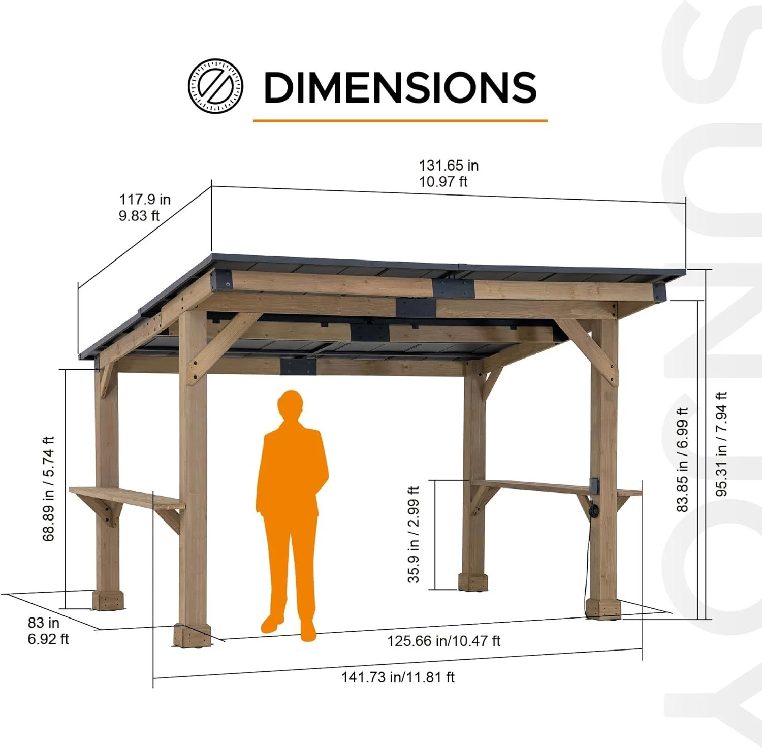 SUNJOY 10 ft. x 12 ft. Matte Black Cedar Framed Wooden Gazebo SUNJOY 10 ft. x 12 ft. Matte Black Cedar Framed Wooden Gazebo
