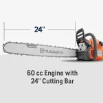 Husqvarna 460 Rancher Gas Powered Chainsaw, 60.3-cc 3.6-HP, 2-Cycle X-Torq Engine, 24 Inch Chainsaw with Automatic Adjustable Oil Pump, For Wood Cutting, Tree Trimming and Land Clearings