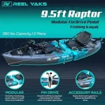 Reel Yaks Raptor Modular Fishing Kayak – 9.5ft Lightweight Sit On Top Kayak for Adults & Youth – Stable & Portable, Ideal Space-Saving Design for Travels – 380lbs Capacity