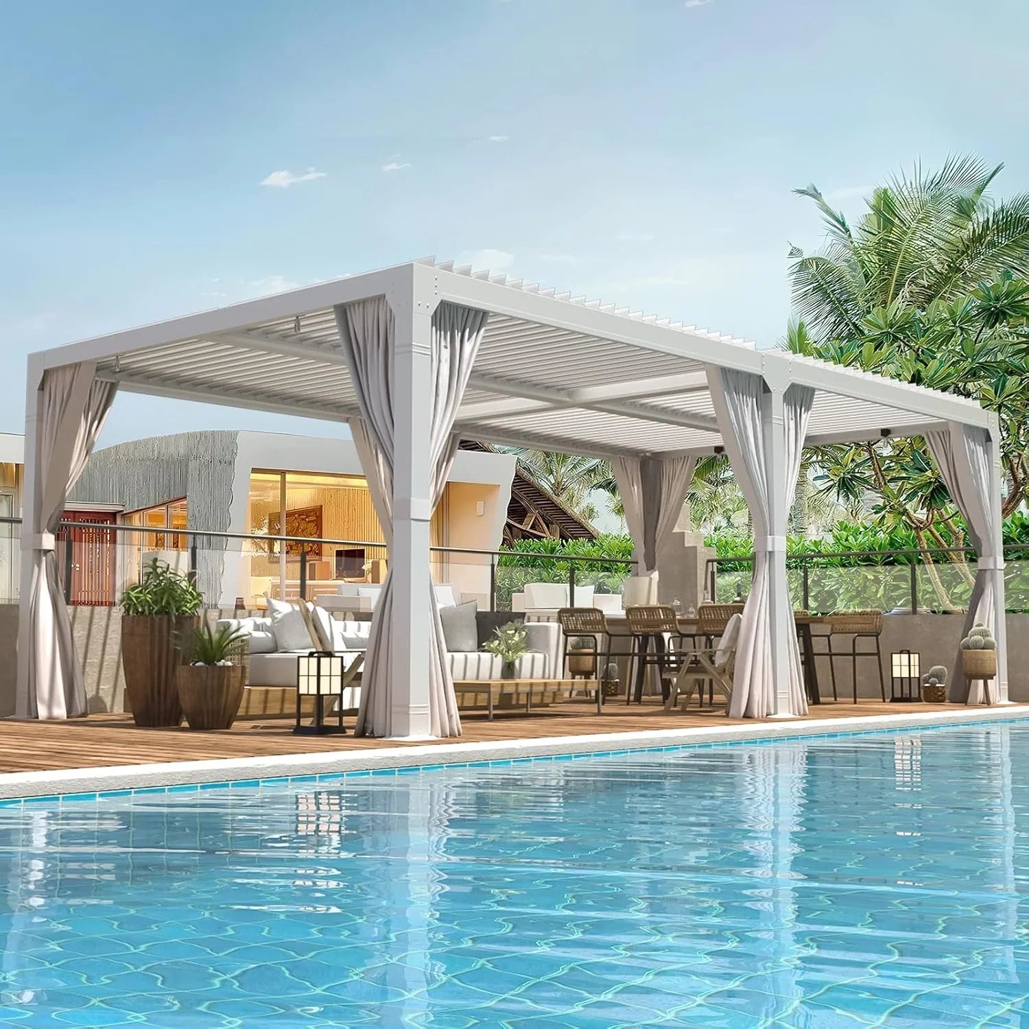 Erommy Outdoor Louvered Pergola Gazebo with Adjustable Aluminum Rainproof Roofs Erommy Outdoor Louvered Pergola Gazebo with Adjustable Aluminum Rainproof Roofs